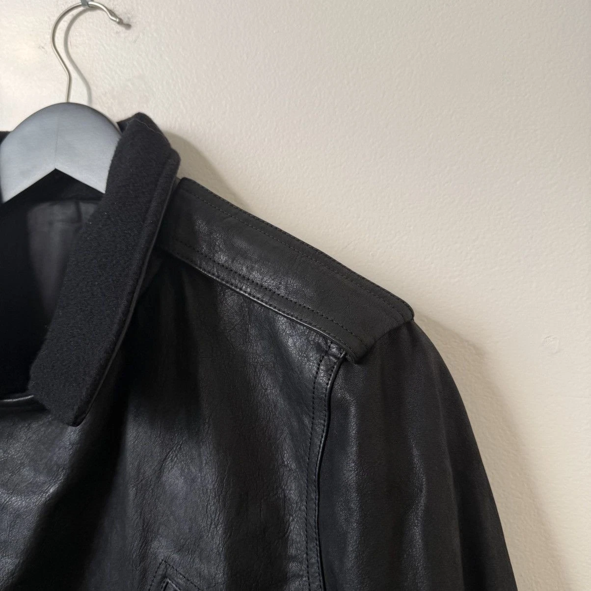 Rick Owens Stooges Leather Biker Jacket Cashmere Lining Black Sz IT 50 Italy - product detail image 3