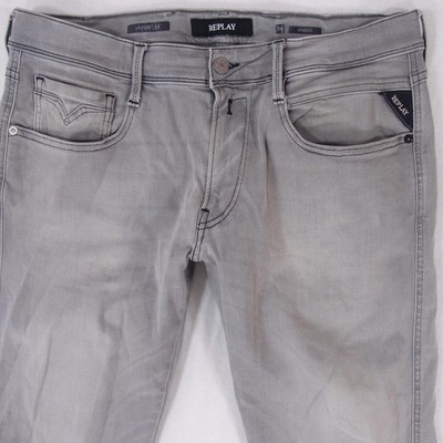 Herren Jeans Replay M914 ANBASS Stretch Slim Tapered Grau W34 L34