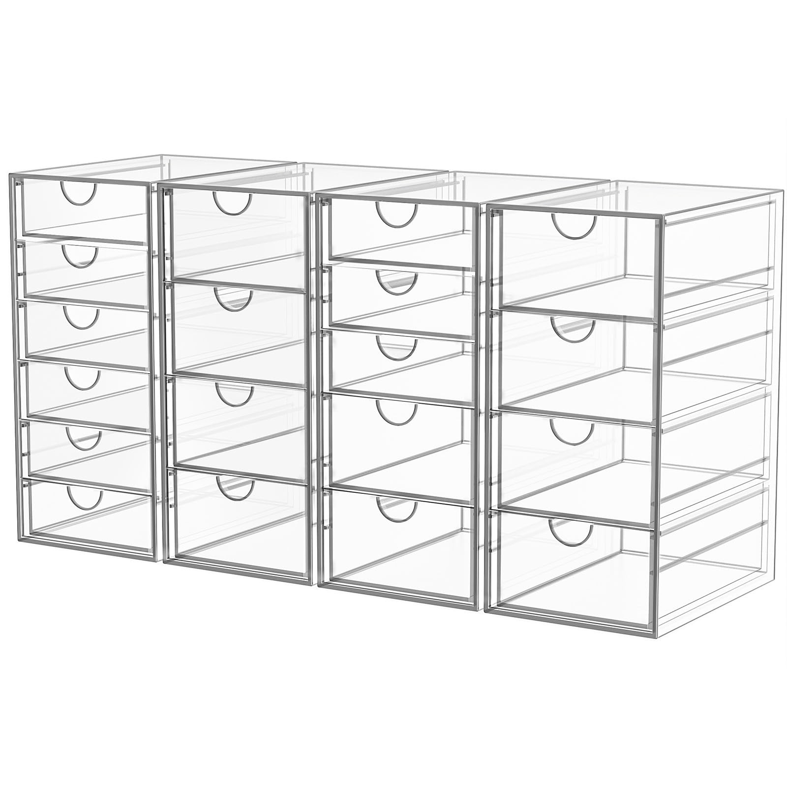 Acrylic Makeup Organizer with 19 Drawers, 4 Pack Clear Storage Drawers, Bathr...