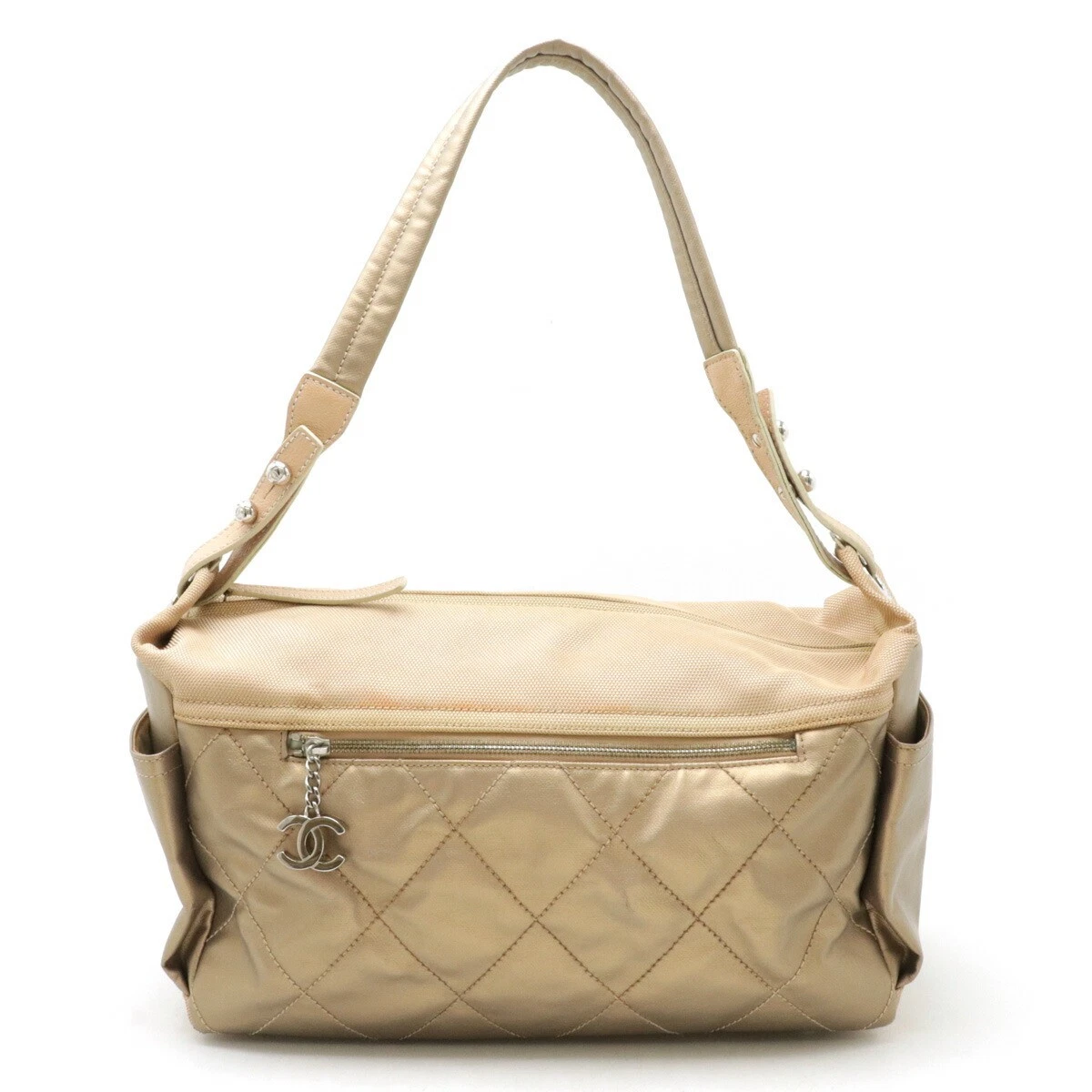 Borsa a tracolla Chanel Paris Biarritz una tela semi rivestita bronzo oro A34206 uso