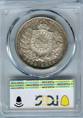 1888 BRAZIL PEDRO II 2000 REIS SILVER CROWN NICE MINT LUSTER NGC-MS-61. - Picture 2 of 2