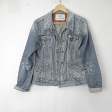 Vintage Lili Mercredi Denim Jacket Uk Xl Pale Blue Distressed Cotton Designer