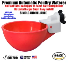 10 Chicken Watering Cups Red - Fully Automatic! No Peck! No Leak! FREE SHIPPING