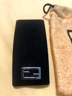 Fendi Black Leather Barette Hair Clip Women\'s hair accessories Fendi Zucca Canvas Barrette Hair Clip | LAB main image 4