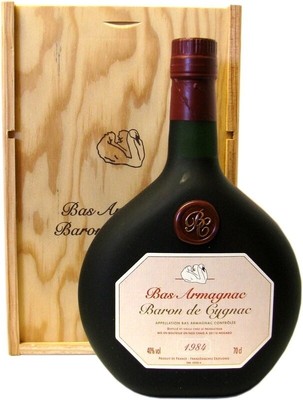 Rarität: Armagnac Baron de Cygnac 0,7l Jahrgang 1984 + Holzkiste