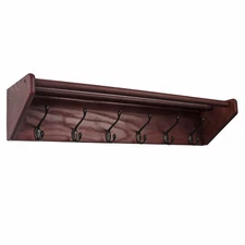 Solid Oak Coat Rack, 6 Hooks, 3.75" x 8.5" x 9" - Fully Assembled