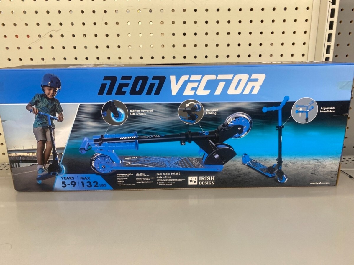 NEON Blue Vector Folding Kick Scooter with Light up Wheels for Kids | 