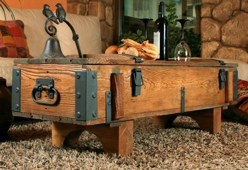 Truhe Couchtisch Holz massiv Wohnzimmertisch Truhentisch Kiste Vintage 105 cm - Bild 3 von 9