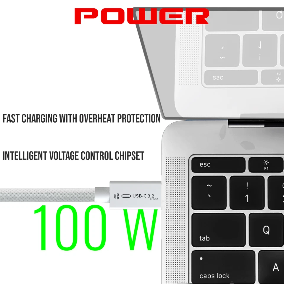 Braided USB C to C 3.2 Gen 2 Cable - 100W Charging - 20Gbps Data - 4K60 [BULK] - Image 4 of 4