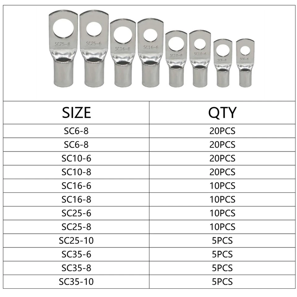 140PCS Assortment Copper Cable Lug Wire Battery Terminals Crimper Connectors Kit - Image 2 of 4