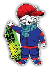 Funny Cat Skaterborder Animal Car Bumper Sticker Decal