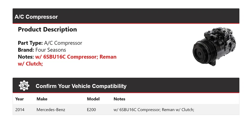 Compresor de aire acondicionado para Mercedes-Benz E200 2014 4 estaciones Foto 2 de 4