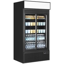 NEW TEFCOLD FSC1000S BLACK SLIDING GLASS DOOR DISPLAY DRINKS & SANDWICH FRIDGE