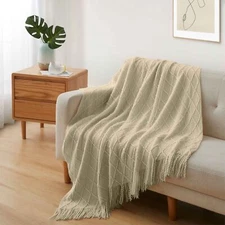 Peace Nest 50x60" Throw Blanket Diamond Knitted Woven Cozy Sofa Blanket