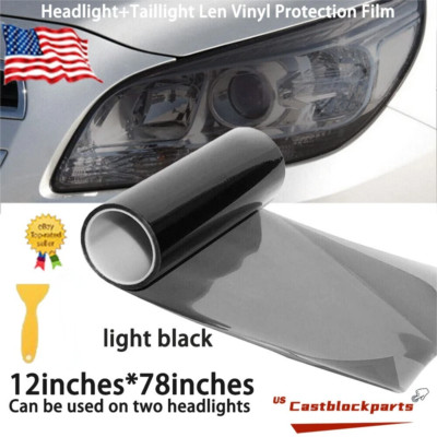 Gloss Light Black Smoke Headlight Taillight Fog Light Vinyl Tint Film 12''X78''