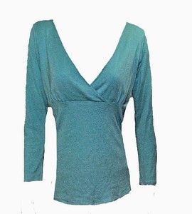 Michael-Stars-Women-039-s-Knit-Shimmer-Blue-Stretch-Blouse-Top-Teal-One-Size-S-M-L