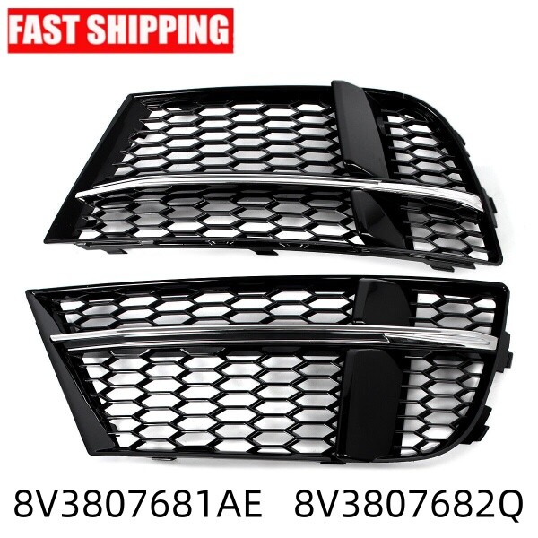 Chrome + Black Honeycomb Fog Light Grill Mesh Cover for 2016-2020 Audi A3 S-Line