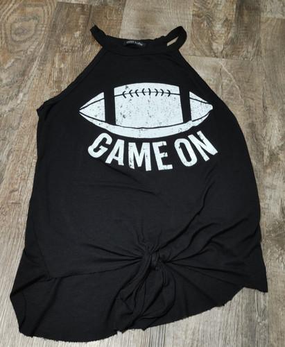 Sweet Claire "Game On" Football Logo Black Tie Up Women's Size S Tank Top Shirt