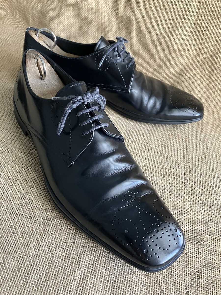 PRADA Mens Black Leather Plain Toe Derby Shoes Size UK 7  display picture 1