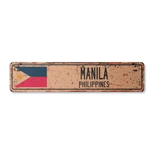 MANILA PHILIPPINES Vintage Street Sign Filipino flag city country road rustic