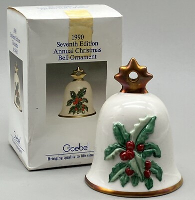 Vintage 1990 Goebel Hummel Hand Painted Christmas Bell/Ornament Holly