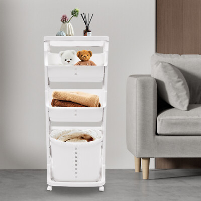 4-Tier Laundry Hamper Basket Sorter Clothes Storage Organizer Shelf Rolling Cart