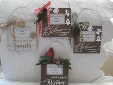 CHRISTMAS  4.5" Square Photo Frame Ornament or Display Primitive Farmhouse style
