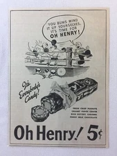 1937 OH HENRY candy cartoon ad ~ YOU BUMS WIND IT UP boxing