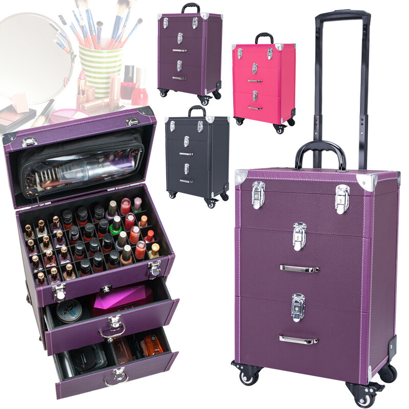 Mobile Make-up Case Hairdressing Vanity Beauty Trolley Cosmetic Box Nail  Storage