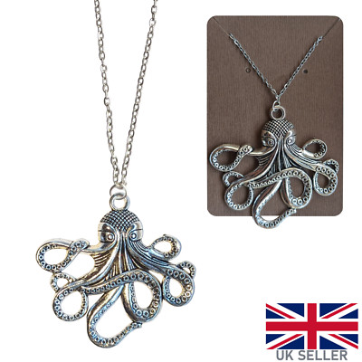 Große Oktopus Halskette Silber Kette Seeungeheuer Ozean Geschenk Krake Steampunk Cool