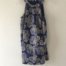 Ann Taylor loft sleeveless paisley dark blue, beige, and white dress op
