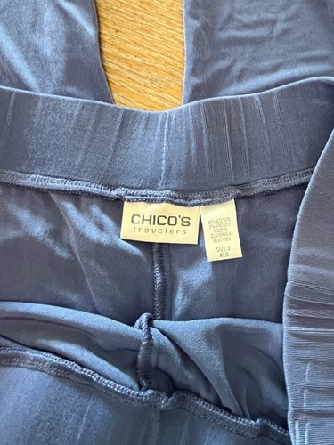 Chico’s Traveler’s Slinky Blue Pull On Pants Sz 3 Waist 36” Inseam 29” - Picture 2 of 7