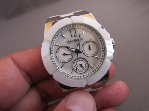 YACHT HAUREX ITALY CERAMIC TOP RING BUCKLE WHITE CHRONOGRAPH WRISTWATCH - Picture 2 of 8