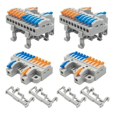 4PCS DIN Rail Terminal Blocks with 8PCS Push-in Wire Connectors 28-12AWG