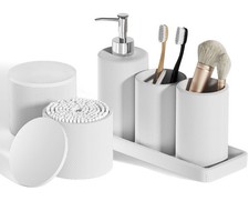 6-Piece White Bathroom Set - Mesh Textured Resin Bathroom Accessories Set wit...