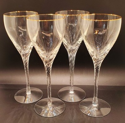Lenox Encore 4 Gold Wine Glasses  Crystal, Elegant Swirl Stem 7 7/8''     