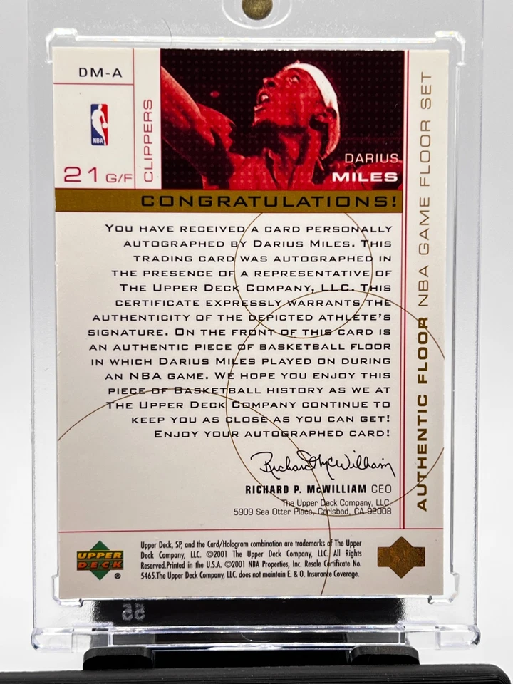 2001 Upper Deck SP 大流士英里卡签名游戏地板布贴/200 — 第 4/4 张图片