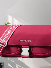 Michael Kors Khai Lady Medium Nylon Purse Crossbody Messenger Bag Dark Raspberry