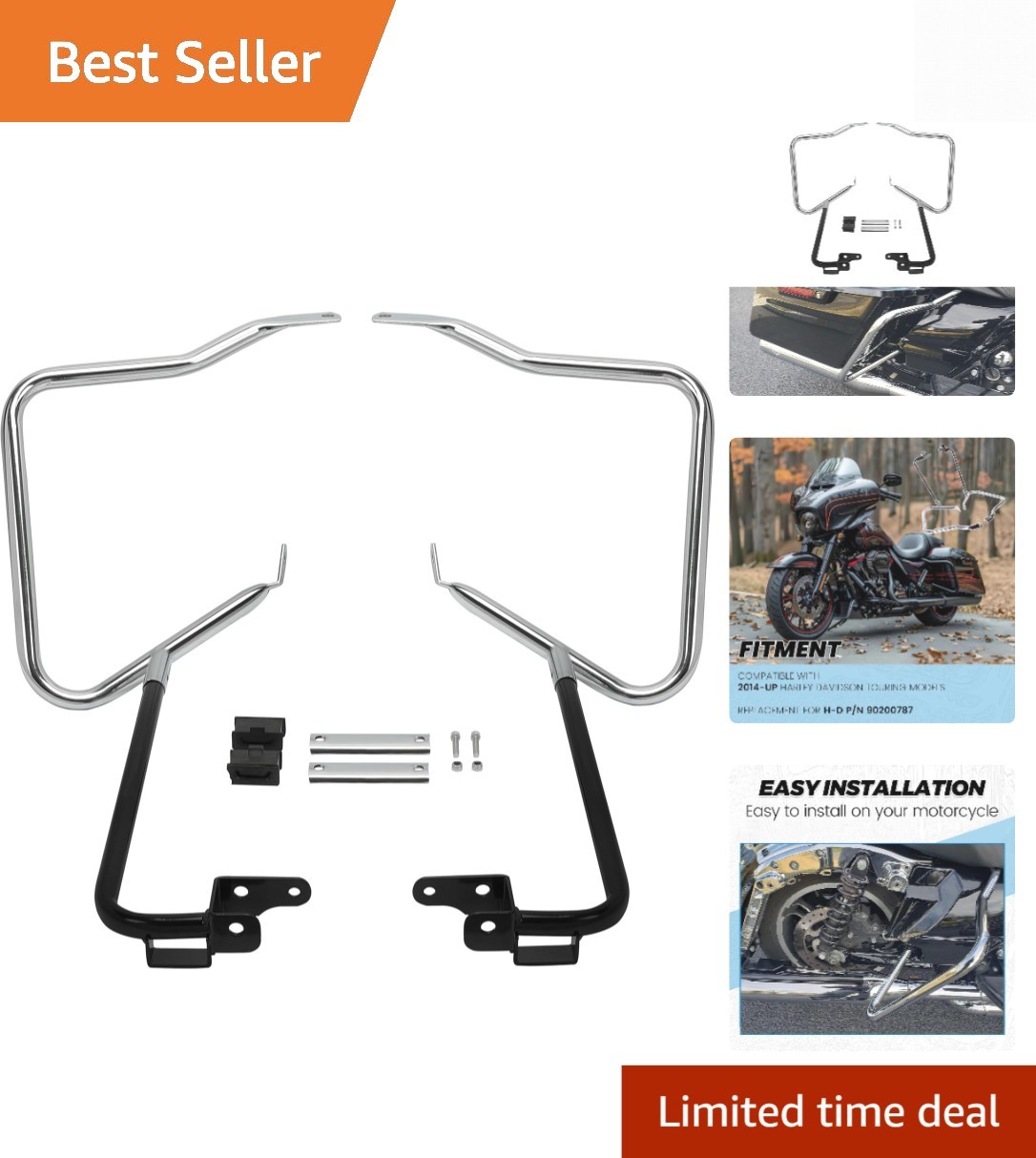 Saddlebag Bracket Guard Bars Compatible with 2014-2024 Harley Davidson Tourin...