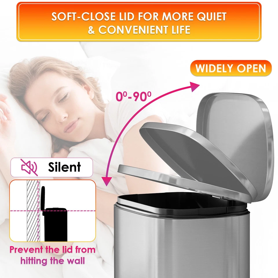 Домашний мусорный бак 13 галлонов (50 л) кухонный мусорный бак из нержавеющей стали - Изображение 3 из 4