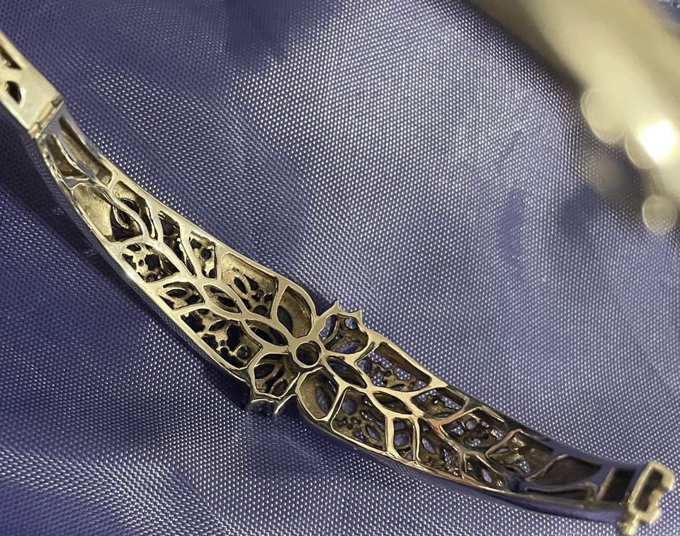 RARO BRAZALETE BRAZALETE FLOR GEMA TANZANITA NATURAL DE COLECCIÓN ESTAMPADO 925 STS Foto 3 de 4