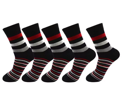 5 Pair Men's Striped Combed Cotton Socks Original Design High Quality Casual - Image 4 of 4