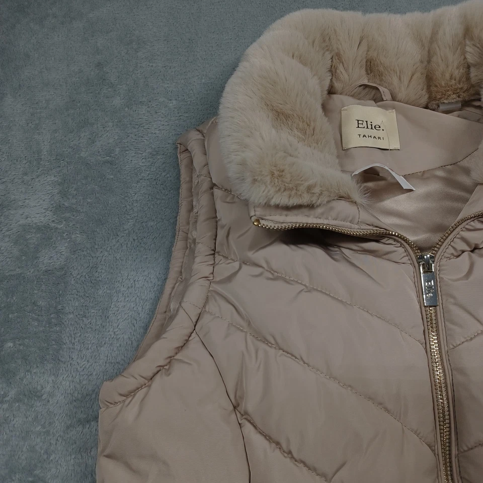 Elie Tahari Veset Womens Small Brown Faux Fur Full Zip Pockets NWT - Image 3 of 4