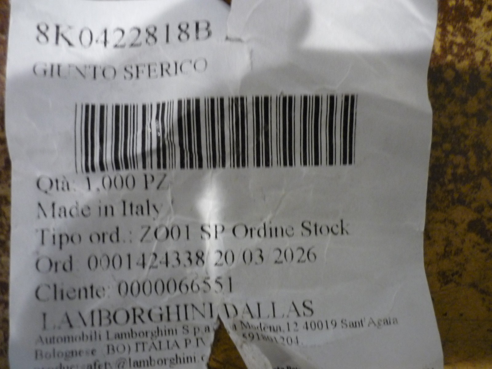 Lamborghini Aventador -RH Tie Rod End 29mm - P/N 8K0422818B