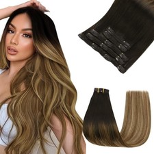 Easyouth CLIP-IN 14" Ombre Black to Brown Human Hair Extensions CP 1B-6-27