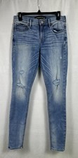 Express Jeans Women  s Mid Rise Legging Skinny Distressed Blue Denim Size 6R