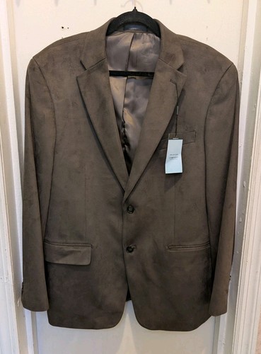 Van Heusen Dark Brown Faux Suede Blazer 44R Comfort Modern Fit Two Button