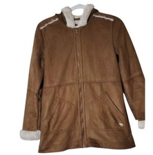 Abercrombie Kids Sherpa Lined Faux Suede Hooded Jacket BrownCoat. Size 15/16.