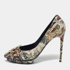 Roberto Cavalli Size 41 Multicolor Python Embossed Leather Pointed Toe Platform