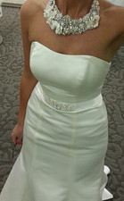 David's Bridal WG9817 Wedding Dress Size 4 Ivory Satin Strapless Beaded Gown